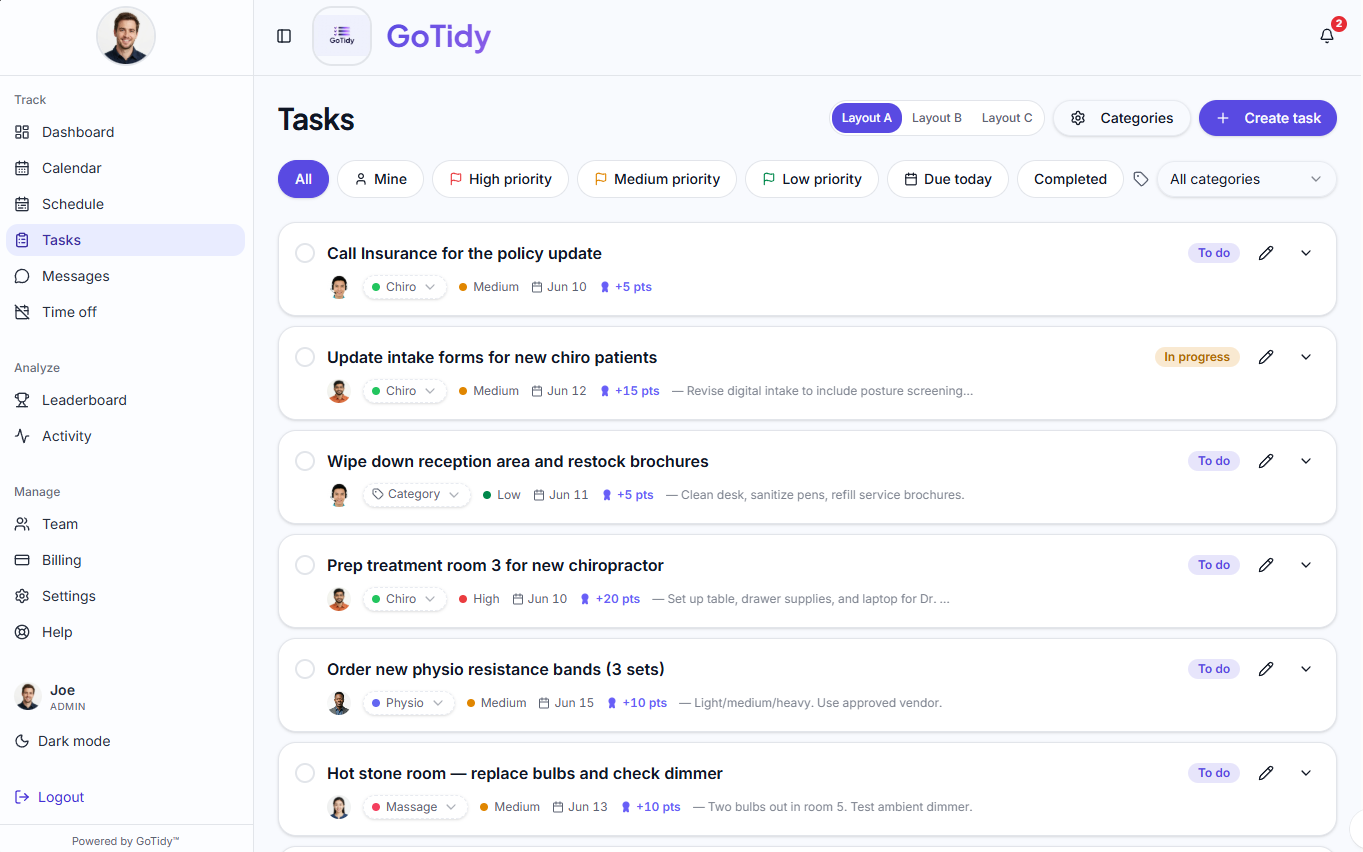 Tasks screenshot