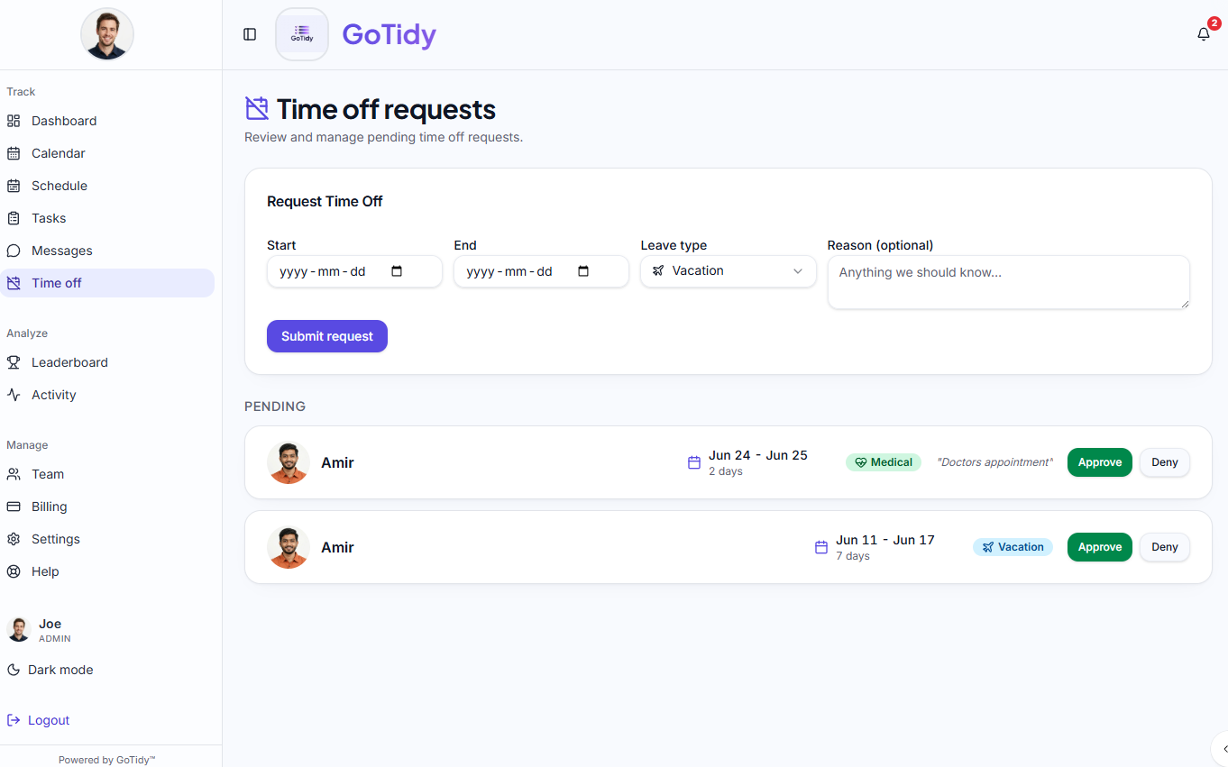 Time off screenshot